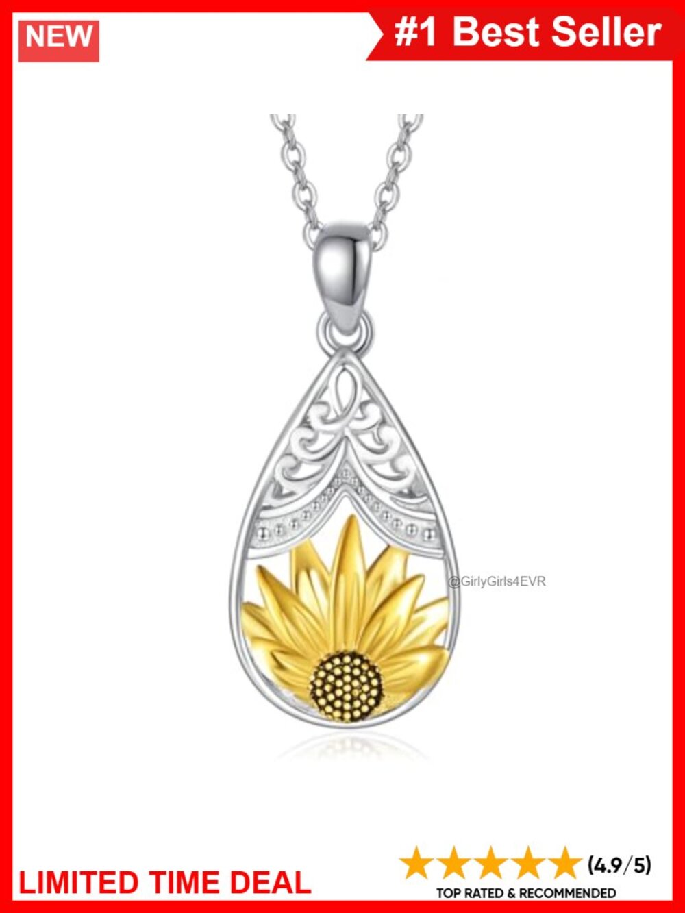 925 Sterling Silver Sunflower Pendant Necklace Gift for Women